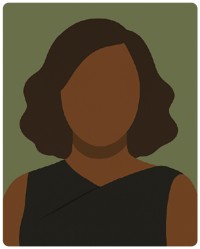 Ilustração digital minimalista em estilo flat de uma mulher de pele escura com vestido elegante verde-escuro, cabelo curto e maquiagem marcante, inspirada em Annalise Keating de How to Get Away with Murder, sobre fundo neutro.