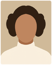 Ilustração digital minimalista em estilo flat de uma mulher com cabelo escuro preso em penteado alto/coque inspirado no visual icônico, usando roupa de gola alta clara; fundo neutro.